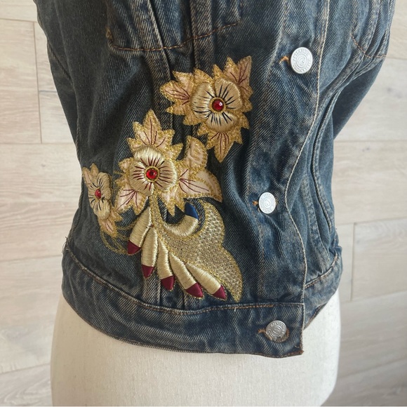 Vintage designer denim VEST EMMANUEL SCHIVILI ITALY with gold embroidery size M - Picture 5 of 17